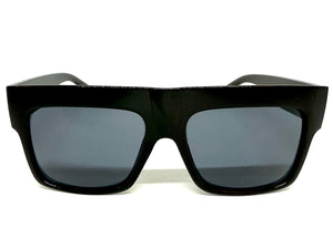 Classic Vintage Retro Style SUNGLASSES Large Black Frame - Dark Lens S050