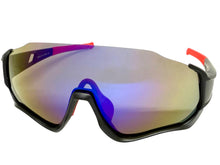 Sporty Retro Wrap Around Shield Style SUNGLASSES Black Frame Blue Lens E2028