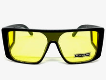 Oversized Modern Retro Shield Style SUNGLASSES Black Frame Yellow Lens 9227