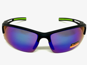 Sporty Wrap Around Cycling Fishing Biker SUNGLASSES Sleek Black Frame - Green Lens 2754