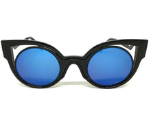 Classic Vintage Retro Cat Eye Style SUNGLASSES Funky Black Frame - Blue Lens 1737