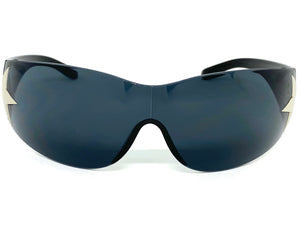 Classy Elegant Contemorary Modern Shield Wrap Style SUNGLASSES Black Frame 80473