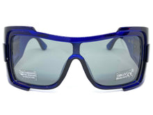 Oversized Modern Retro Wrap Shield Style SUNGLASSES Huge Super Thick Blue Frame 1044