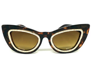 Exaggerated Classic Vintage Retro Cat Eye Style SUNGLASSES Funky Tortoise Frame 1639