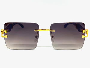 Classy Elegant Sophisticated Luxury Hip Hop Style SUNGLASSES Gold & Wooden Frame E0962