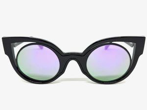 Classic Vintage Retro Cat Eye Style SUNGLASSES Funky Black Frame - Purple Lens 1737