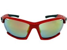 Classic Sporty Wrap Around Style SUNGLASSES Large Red Frame - Gold Lens 2745