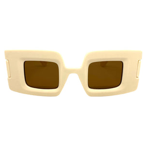 Oversized Exaggerated Retro Style SUNGLASSES Large Square Cream Frame 80519