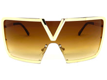 Classy Elegant Luxury Contemorary Modern Shield Wrap Style SUNGLASSES Gold Frame 5255