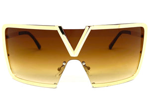 Classy Elegant Luxury Contemorary Modern Shield Wrap Style SUNGLASSES Gold Frame 5255