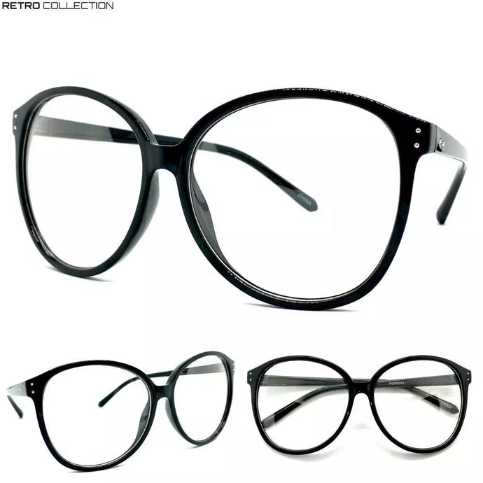 Oversized Classic Vintage Retro Style Clear Lens EYEGLASSES Large Black Frame 6043