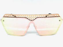 Sleek Modern Retro Shield Style SUNGLASSES Rose Gold Frame Pink Lens 10415