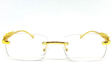 Classy Elegant Sophisticated Luxury Style Clear Lens EYEGLASSES Rimless Gold Frame E0661