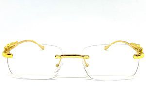 Classy Elegant Sophisticated Luxury Style Clear Lens EYEGLASSES Rimless Gold Frame E0661