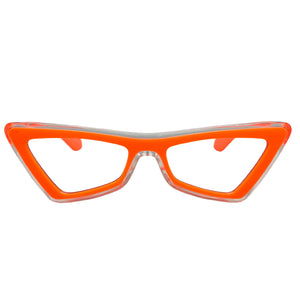 Classy Elegant Modern Retro Cat Eye Style Clear Lens with Slight Tint SUNGLASSES Neon Orange Frame E1997