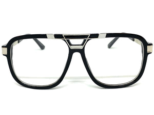 Classic Vintage Retro Hip Hop Rapper Style Clear Lens EYEGLASSES Black & Silver Frame 8529