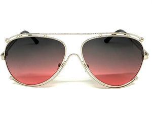 Classic Vintage Retro Aviator Style SUNGLASSES Silver Metal Frame - Gray & Rose Lens A193