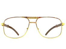 Classic Vintage Retro Luxury Aviator Style Clear Lens EYEGLASSES Gold & Wooden Frame 4012