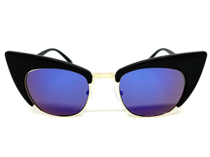 Classic Vintage Retro Cat Eye Style SUNGLASSES Funky Black & Gold Frame 1751