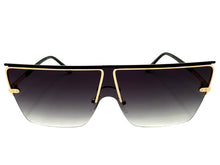 Classic Elegant Modern Retro Shield Style SUNGLASSES Large Gold Frame 2390