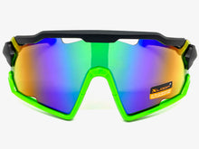 Oversized Retro Sporty Wrap Around Style SUNGLASSES Large Black & Green Frame 3693