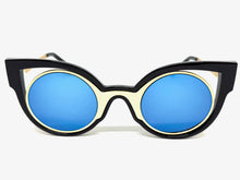 Classic Vintage Retro Cat Eye Style SUNGLASSES Funky Black Frame - Blue Lens 1737