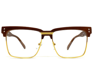 Classy Elegant Sophisticated Luxury Style Clear Lens EYEGLASSES Faux Wood & Gold Frame WD746