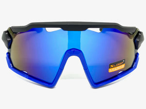 Oversized Retro Sporty Wrap Around Style SUNGLASSES Large Black & Blue Frame 3693