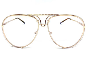 Oversized Vintage Retro Aviator Style Clear Lens EYEGLASSES Large Gold Frame 4355