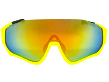 Sporty Retro Wrap Around Shield Style SUNGLASSES Neon Yellow Frame Gold Lens E2028