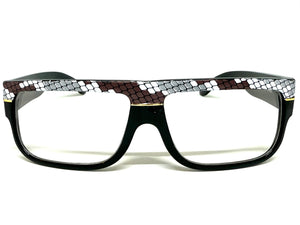 Classic Vintage Retro Hip Hop Rapper Style Clear Lens EYEGLASSES Thick Black Snakeskin Frame 1221