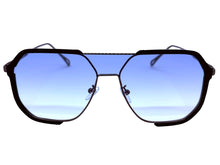 Classy Trendy Bold Modern Retro Shield Style SUNGLASSES Black Frame - Light Blue Lens 5399