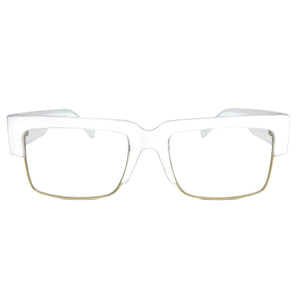 Classy Contemporary Modern Retro Clear Lens EYEGLASSES White & Gold Frame 8259