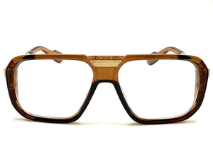 Classic Vintage Retro Hip Hop Rapper Style Clear Lens EYEGLASSES Brown & Gold Frame 76006