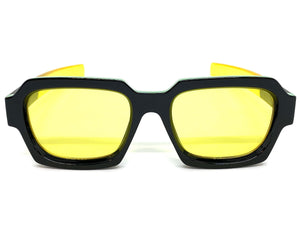 Classic Vintage Retro Style SUNGLASSES Square Black Frame - Yellow Lens 1219