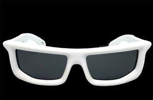 Sleek Modern Futuristic Biker Sporty Wrap SUNGLASSES Thick White Frame 80622