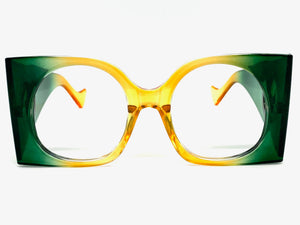Oversized Vintage Retro Style Huge Thick Green & Orange Lensless Eye Glasses- Frame Only NO Lens 2158