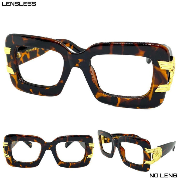 Classic Vintage Retro Hardcore Hip Hop Style Thick Tortoise Lensless Eye Glasses- Frame Only NO Lens 6064