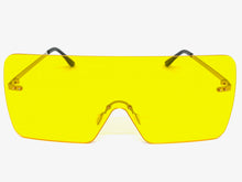 Oversized Exaggerated Modern Retro Shield Style SUNGLASSES Large Flat Yellow Lens 10549