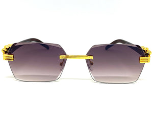 Classy Elegant Sophisticated Luxury Style SUNGLASSES Gold & Wooden Frame E0958