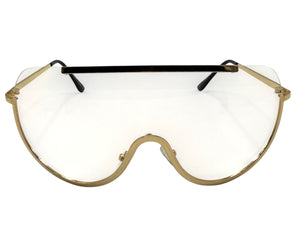 Oversized Modern Retro Shield Style Party Raver SUNGLASSES Large Gold Frame AB303