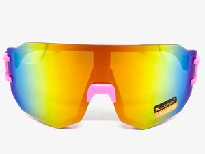 Oversized Sporty Wrap Around Style SUNGLASSES Large Neon Pink Frame 3645