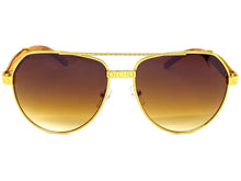 Classy Elegant Sophisticated Luxury Hip Hop Aviator Style SUNGLASSES Gold & Wooden Frame E0378