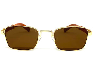 Classy Elegant Sophisticated Luxury Style SUNGLASSES Gold & Wooden Frame 27677