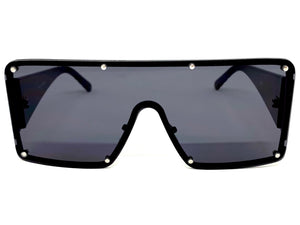 Oversized Contemporary Modern Retro Shield Style SUNGLASSES Large Flat Dark Lens 96312