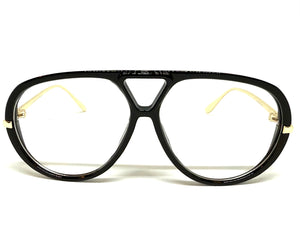 Oversized Classic Vintage Retro Hip Hop Style Clear Lens EYEGLASSES Large Black & Gold Frame 26008