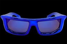 Sleek Modern Futuristic Biker Sporty Wrap SUNGLASSES Thick Blue Chrome Frame 80622
