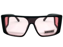 Oversized Modern Retro Shield Style SUNGLASSES Black Frame Pink Lens 9227