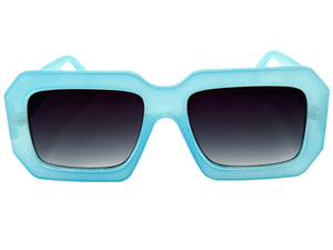 Classic Vintage Retro Style SUNGLASSES Thick Square Blue Frame - Dark Blue Lens 75005