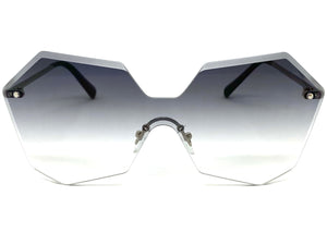 Sleek Modern Retro Shield Style SUNGLASSES Silver Rimless Frame 7756